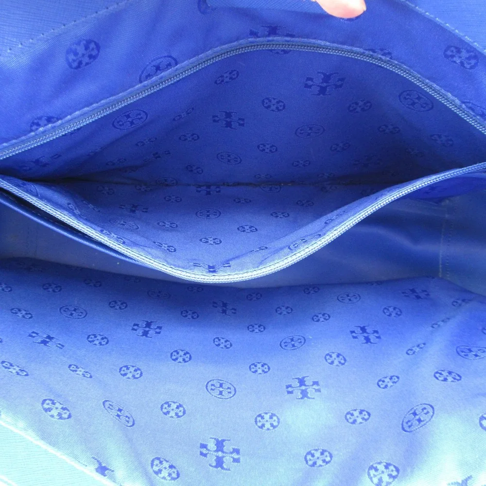Tory Burch York Buckle Tote Royal Blue Saffiano Leather Gold Logo Shoulder Bag